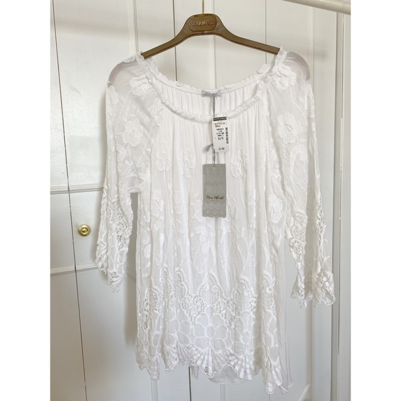 White Lace Top with Flare Sleeves - Picture 1 of 4